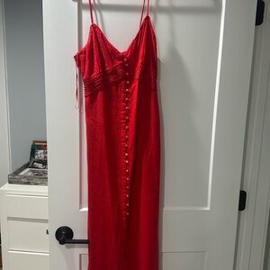 Zara red linen buttoned dress NWT size small